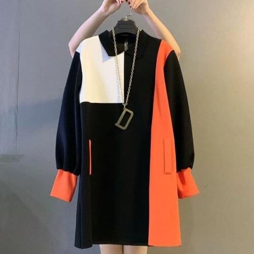 2021 Hot Lady Korean Large Big Plus Size Fat Women Clothes Long Sleeve Loose Tops Contrast Stiching Party Shirt For Women