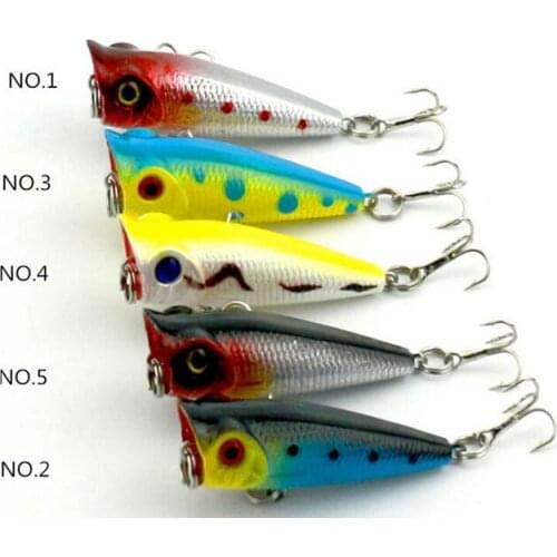 5Pcs 5cm 4.9g Popper Artificial Fishing Lures Top Water Floating Lure 3D Fish Eye Fake Lure Bait