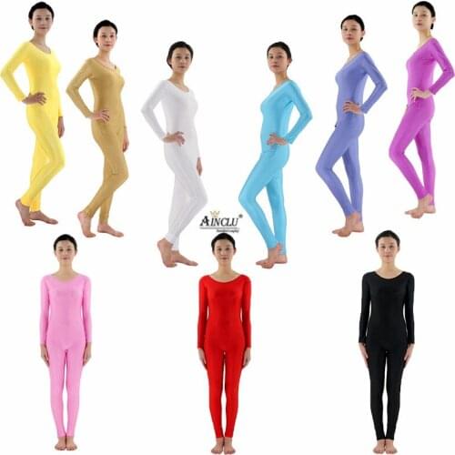 Ainclu Women Spandex Zentai MultiColor Skin-tight Outcrop Round Neck Show your Hand and Foot Dancewear Hallween Bodysuit