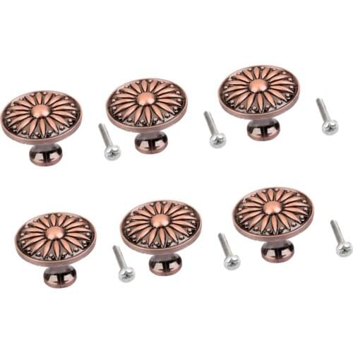 6 Pieces Antique Copper Knob Cabinet Drawer Closet Wardrobe Door Pull Handle
