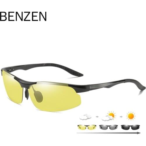 BENZEN Photochromic Polarized Sunglasses Men Aluminum Magnesium Driving Glasses Male Day Night Vision Driver Goggles 9518