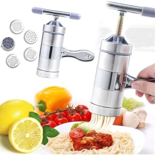 Household Stainless Steel Manual Pasta Machine Hand Pressure Noodle Machine Noodle Maker With 5 Different Molds Noodle Makers