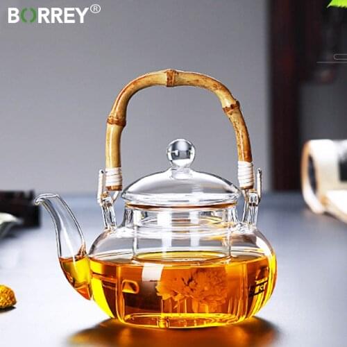 BORREY Borosilicate Glass Teapot Convenient Heated Teapot With Removable Filter Clear Flower Tea Cup Pot Juice Jug Hot Drinkware