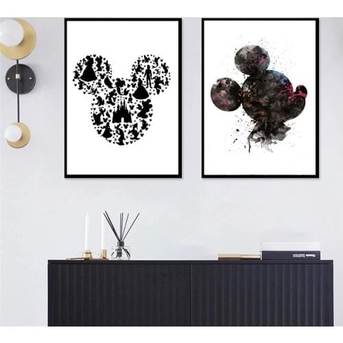 Disney Cartoon Mickey and Minnie Head Portrait Canvas Prints Abstract Posters and Prints Modern Wall Picture for Kid Home Decor