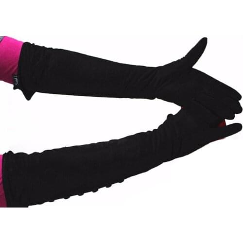 Long Leather Gloves Ladies Suede Fashion Velvet Lining to Keep Warm in Autumn and Winter Black Sheepskin Free Shipping