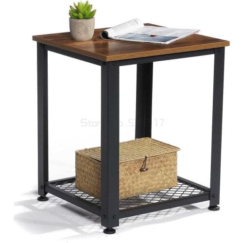 Douxlife 2 Layer Square Coffee Table Sofa Side Table with Storage Shelf Metal Frame Nightstand Small Desk Living Room Furniture