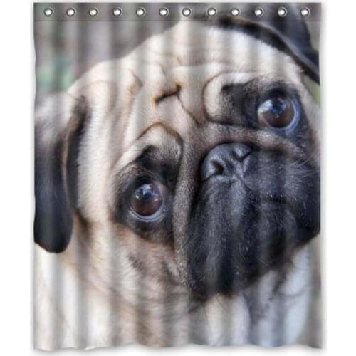Honey Day House Pug dog Waterproof Shower CurtainEco-friendly Polyester For Bathroom Decor With Shoer Sets