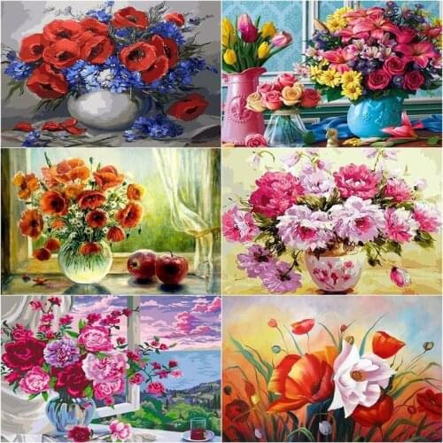 CHENISTORY Picture By Number Flower Kits Art Gift Diy Painting By Numbers Colorful Vase Drawing On Canvas Handpainted Home Deco