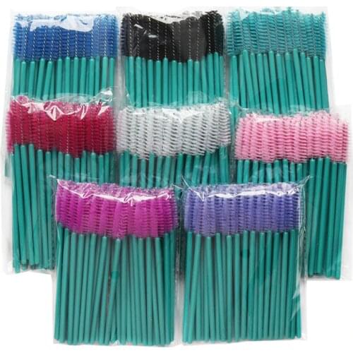50pcs Mix Colors Eyelash Brush Top Quality Nylon Disposable Mascara Wands Lashes Green Handle Makeup Brushes Eyelash Extension
