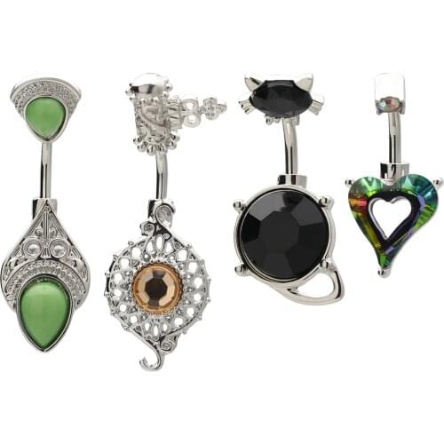 Black Moon Zircon Belly Button Piercing Rings Surgical Dangle Cute Cat Navel Rings Stainless Steel Unisex Inlaid Body Jewelry