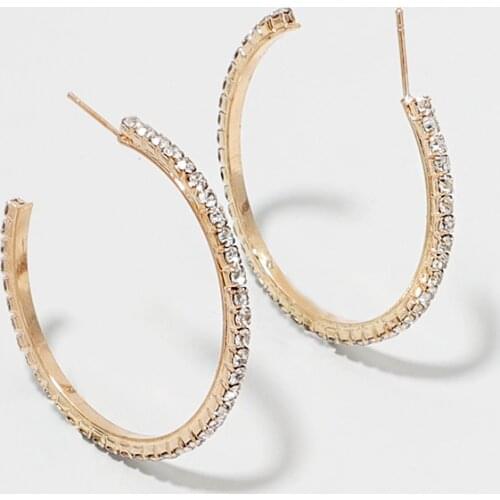 KOMi Boho Metal Crystal Gold Exaggerate Big Circle Hoop Earrings for Women Female Rhinestone Round Earrings Jewelry Brinco K2533
