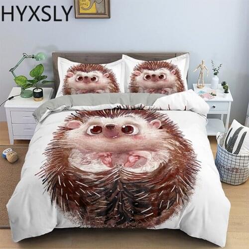 Animal Hedgehog 3D Print Bedding Set Queen Double Size Cartoon Bedclothes Comforter Duvet Quilt Cover with Pillowcase No Sheet