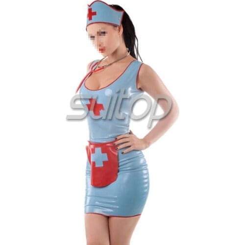 Latex Role playing garment latex nurse uniform with hats