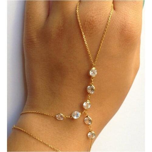 Fashion Chain & Link Bracelets Drop Punk Silver gold color Women Metal Hand Harness Chain Beads Slave Finger Ring Boho Jewelry