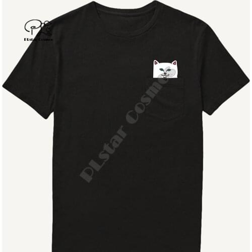 2020 Mens T Shirt Fashion Brand New pocket cat Cartoon print t-shirt mens Cotton Short sleeve Hip hop tops funny Harajuku tees