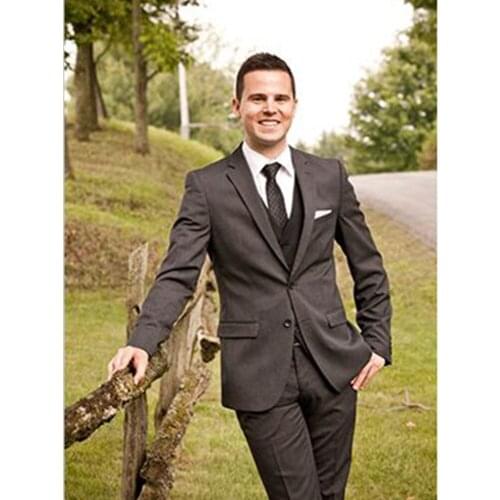 Custom Made Dark Grey Groom Tuxedo,Bespoke 2-Button Notch Lapel Dark Gray Wedding Suits
