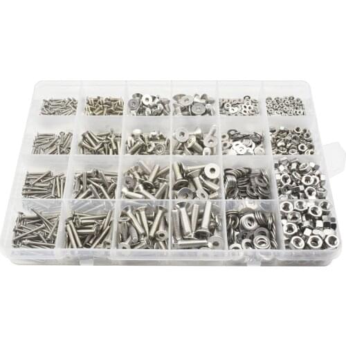 880Pcs/Box 304 Stainless Steel M2 M3 M4 M5 Hex Socket Head Flat Head Screw Set Screw,Nut And Washer Combination Kit Assortment