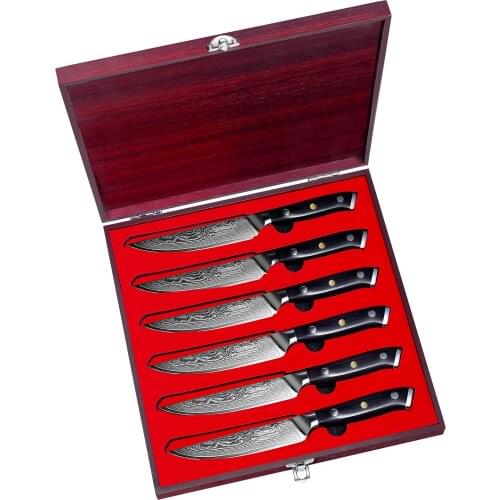 SUNNECKO 6PCS 5" inch Steak Kitchen Knife Gift Box Set Japanese 73-Layer Damascus VG10 Steel Sharp Blade G10 Handle Cutting Tool