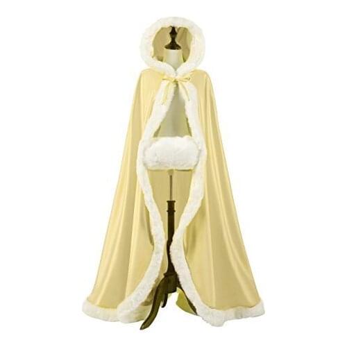 Wowbridal Womens 57in Bridal Cape Wedding Cloak With Hand Muff Floor-length (Champagne)