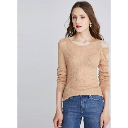 Europe and the United States new hot selling medium high quality thin off shoulder knitwear fashion outdoor leisure slim sweater