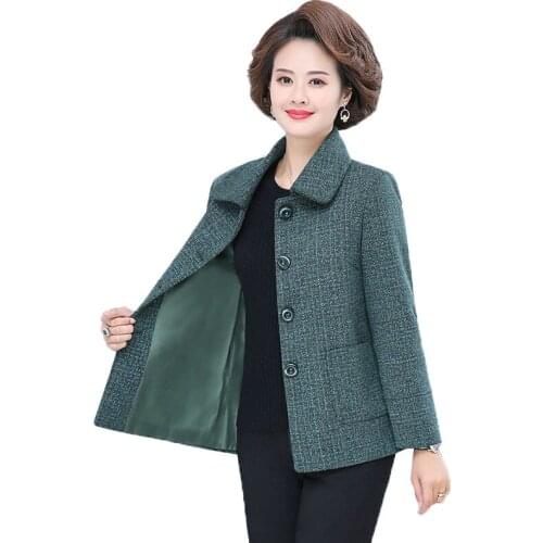 New Wool Coat Women Spring Autumn Middle-aged Jacket Fashion Mother Woolen Coats Female Casual Short Plus Size Outerwear R844