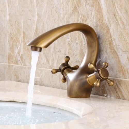 Single Handle Bathroom Antique Brass Basin Faucet Mixer Tap for Vanity Sink