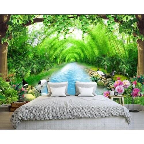 Custom wallpaper 3d papel de parede bamboo forest stream mural обои fresh living room bedroom TV background wall обои для стен