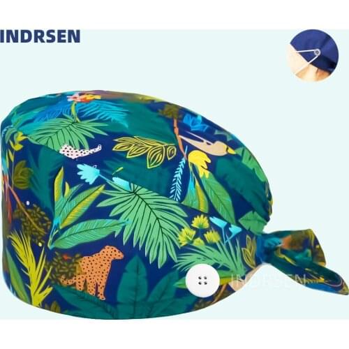 Flower print Scrub cap beauty salon nursing cap lab pet shop scrub hat with button nurses hats for women accesorios medicos