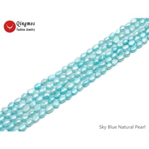 Qingmos 7-9mm Baroque Natural Sky-Blue Pearl Beads for Jewelry Making DIY Necklace Bracelet Earring DIY Loose Strands 14'' l829