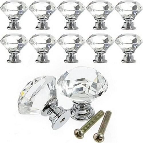 10PCS/Set 30MM Diamond Shape Design Crystal Glass Knobs Cupboard Drawer Pull Kitchen Cabinet Door Wardrobe Handles Hardware