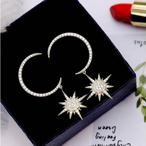 Ruifan Moon Star Shape Gold/Silver Color Cubic Zircon 2020 Fashion Women Earrings Korean Style Earring Jewelry Gift Girl YEA077