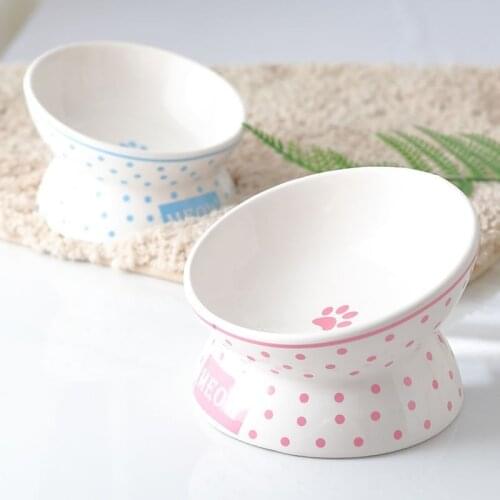 Cartoon Colorful Cat Bowl Single Bowl Creative Raised Feeders Cat Kitten Bowl Ceramic Elevated Gamelle Pour Pet Supplies