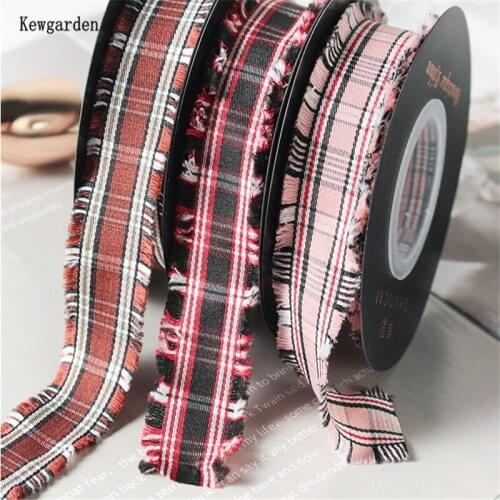 Kewgarden 1" 25mm Tassel Plaid Ribbon DIY Hair Bow Corsage Sewing Accessories Handmade Tape Packing Riband 10 Yards