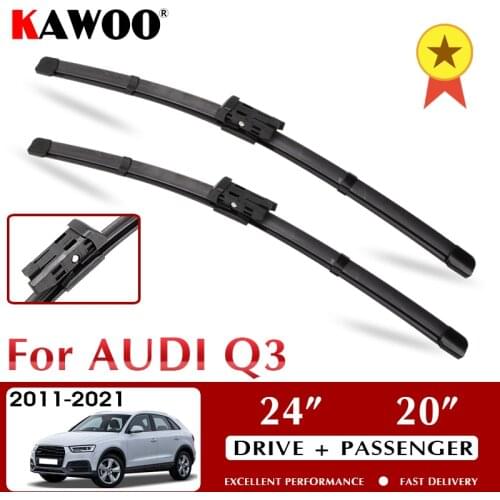 KAWOO Wiper Blade For Audi Q3 24" 20" 2011 2012 2013 2014 2015 2016 Car Windscreen Wiper Blades Rubber Fit Push Button Type Arms