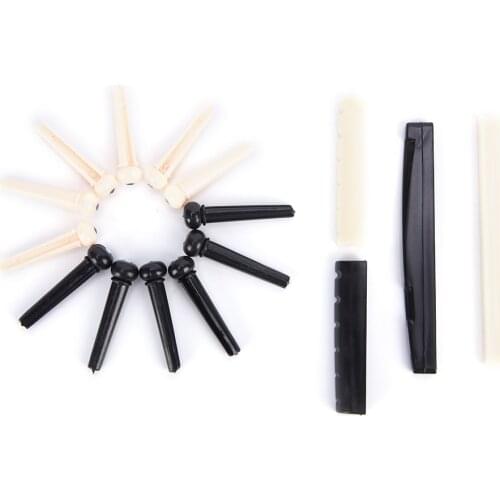 6 Bridge black/white color Pins + saddle + bridge saddle Bone for Acoustic Guitar