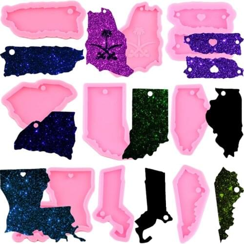 US Saudi Arabia Map Carolina Puerto Rico Louisiana Virginia Maine Texas Keychain Silicone Mold Jewelry Making Epoxy Resin Mould