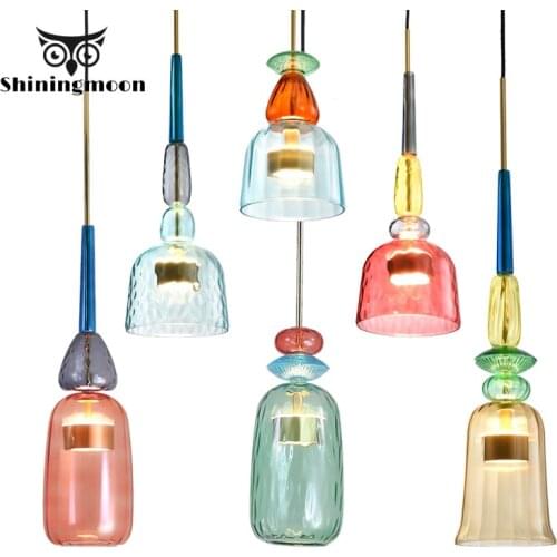 Modern Colorful Glass Pendant Lights Cafe Pendant Lamp Living Room Decoration Kitchen Hanging Lamps Retro Bedroom Decor Hanglamp