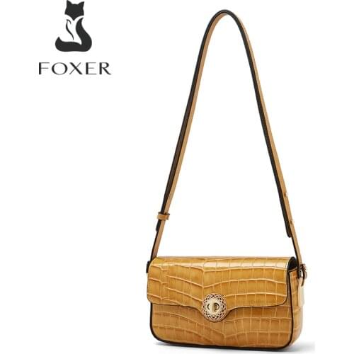 FOXER Brand Vintage Miranda Half Moon Bag for Lady Cow Leather Baguette Bag Women Crossbody Bags Fashion Girls Shoulder Handbag