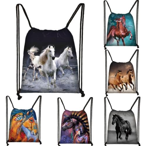 Cool Horse Colt Meadow Painting Drawstring Bag Woman Man backpack Fashion Beach Travel Sack Bags Casual Softback mini Backpack