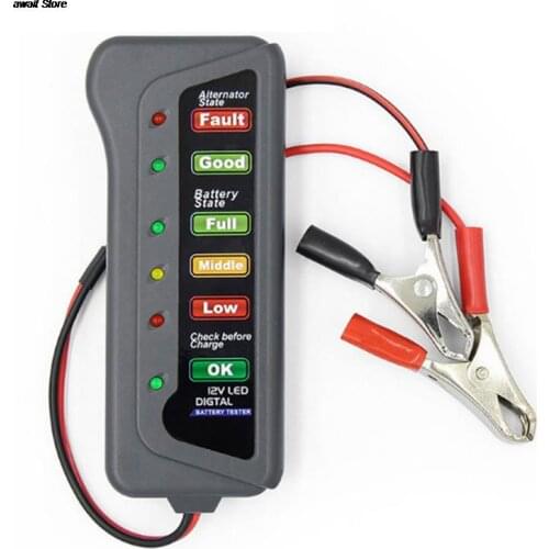 12V Car Battery Tester Digital Alternator 6 LED Lights Display Diagnostic Tool