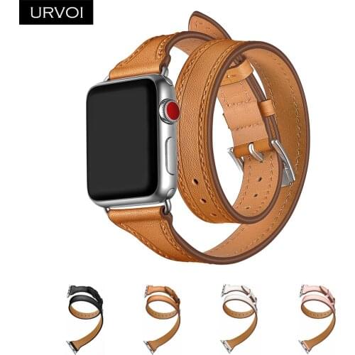 URVOI Double tour for Apple Watch series 6 SE 5 4 321 genuine leather band for iwatch strap luxury fashion design 38/40 42/44mm
