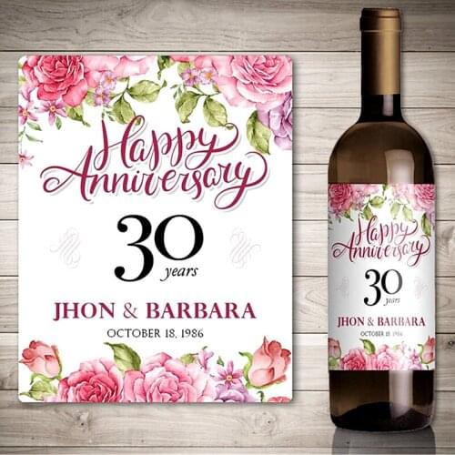 Custom Photo Wedding Anniversary Wine Label,Personalise Wine Bottle Sticker,The 30th Anniversary Of Rose Wedding,Let Love Go On