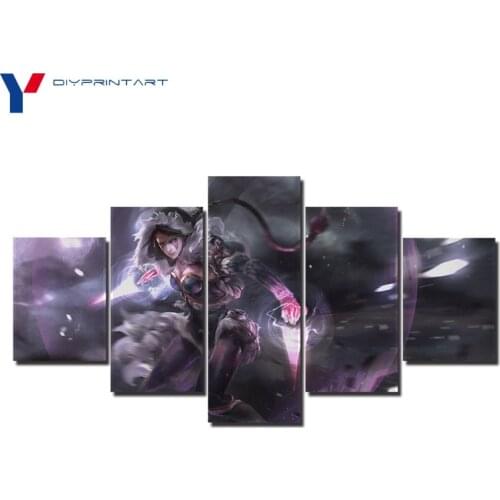 Magic Assassin Templar Lana 5 Panel Wall Art Canvas Prints DOTA 2 Game Pictures for Living Room A0318
