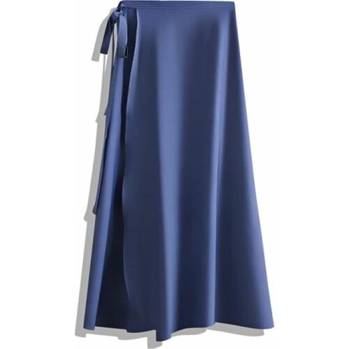 Women Summer Solid Color Midi Skirts Fashion Ladies Spring Streetwear Girls High Waist Lace Up Casual Chiffon Skirt DS276