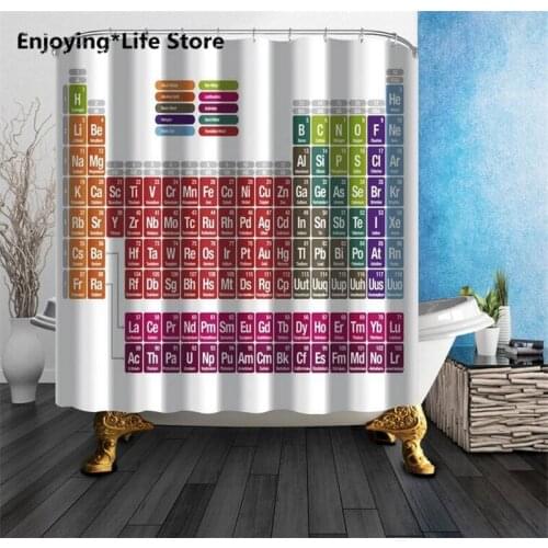 Periodic Table Shower Curtain Waterproof Fabric Shower Curtain Bathroom Decoration 72 x 72 with 12 Hooks