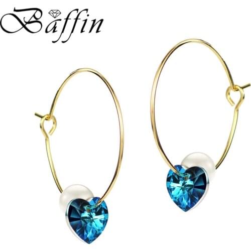 BAFFIN Blue Crystals From SWAROVSKI Gold Color Hoop Earrings For Women Simulated Pearl Heart Jewelry 2018 Hanging Earrings Gift