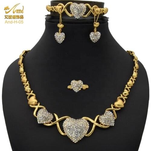 ANIID XOXO Women Gold Jewelery Set Heart Necklace African Wedding Earing Bangles Ethiopia Dubai Morocco Nigerian Luxury Bridal