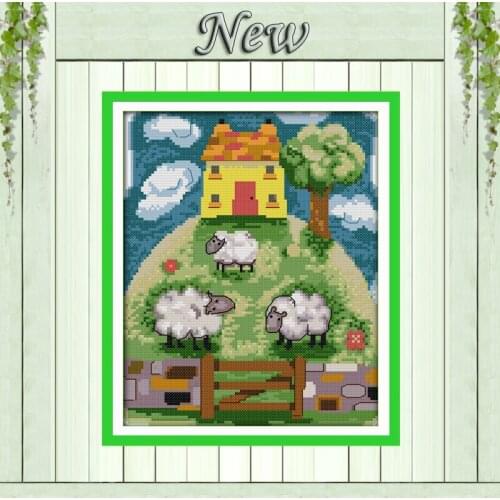 Fantasy sheep pasture Scenic patterns pattern print on the fabric DMC 14CT 11CT DIY Cross Stitch Needlework kits Embroidery Sets