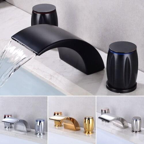 Basin Faucet Gold Bathroom Sink Faucets 3 Hole Widespread Basin Mixer Double Handle Hot And Cold Water Tap New Arrival