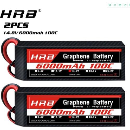 2pcs HRB 4S Lipo 14.8V 6000mah Graphene RC Battery 100C with T Plug for RC Helicopter Airplane Car Drone Boat Truck Quadcopter